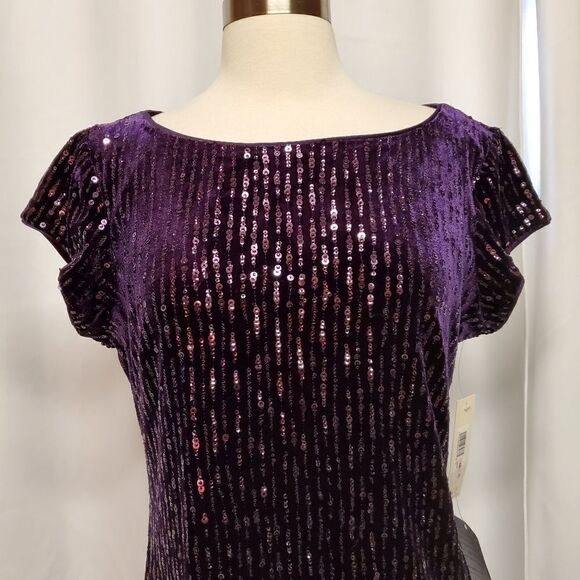 Eliza J Purple Plum Sparkle Sequin Cocktail Minidress 10 - Picture 3 of 9